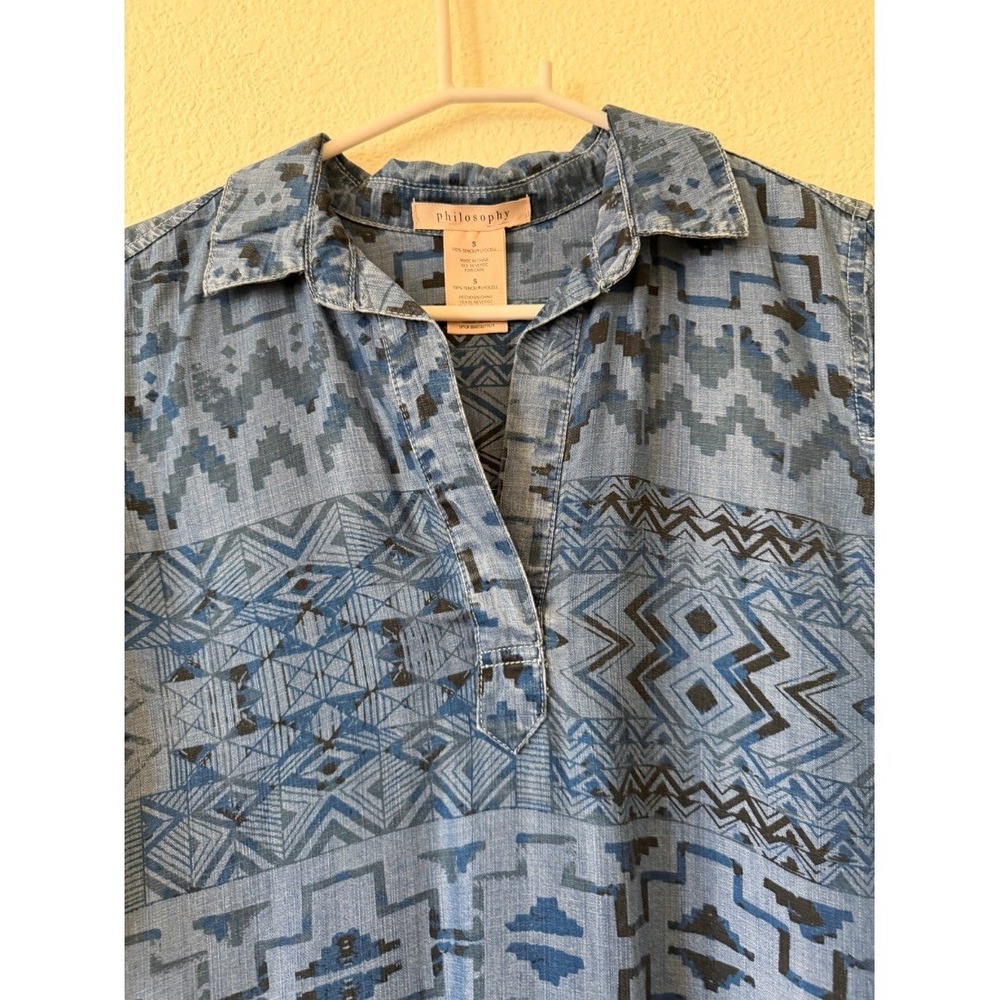 Philosophy Womens Aztec Print Chambray Shirt Dressβ Tencel Blue Size S - Picture 9 of 14